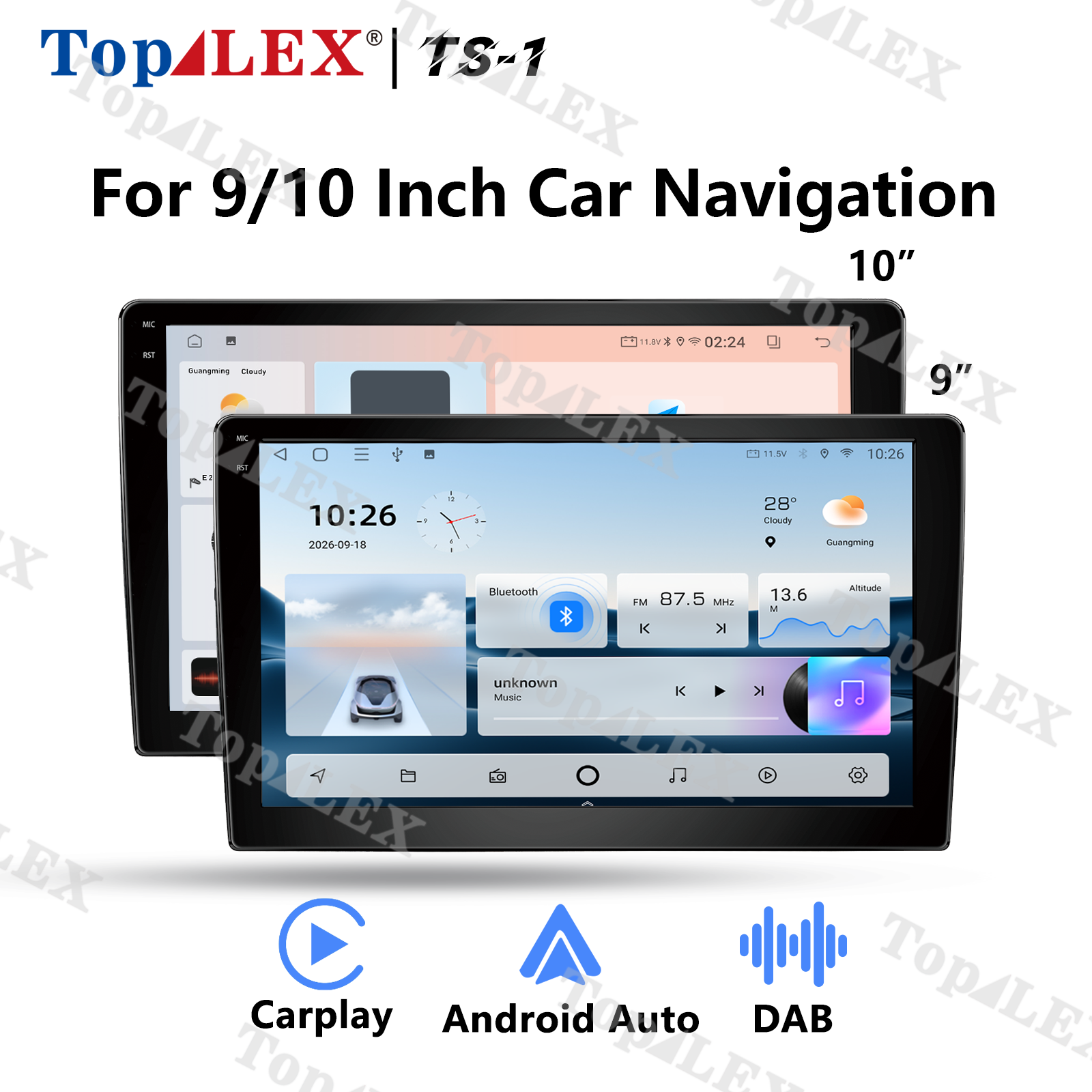 TOP LEX 9/10 Inch Universal Android Car Stereo, Big Screen GPS Navigation Radio Multimedia Player with Android Auto